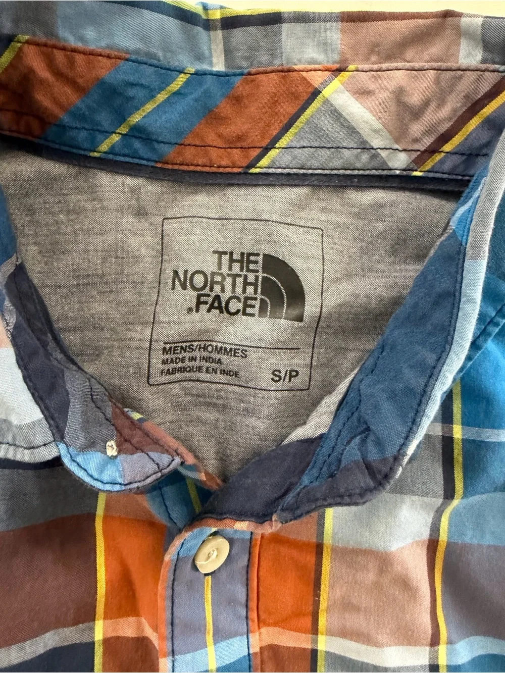 The North Face Blue and Brown Plaid Short-Sleeve Button-Down Shirt